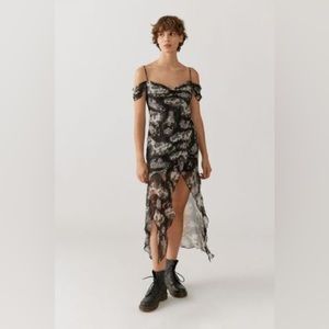 UO Urban Outfitters black and white semi sheer paisley floral midi dress